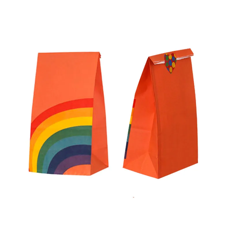 40pcs/lot Kraft Paper Rainbow Food Bags Treat Kids Birthday Oil Proof Pastry Biscuit Cookie Bag Christmas Party Supplies