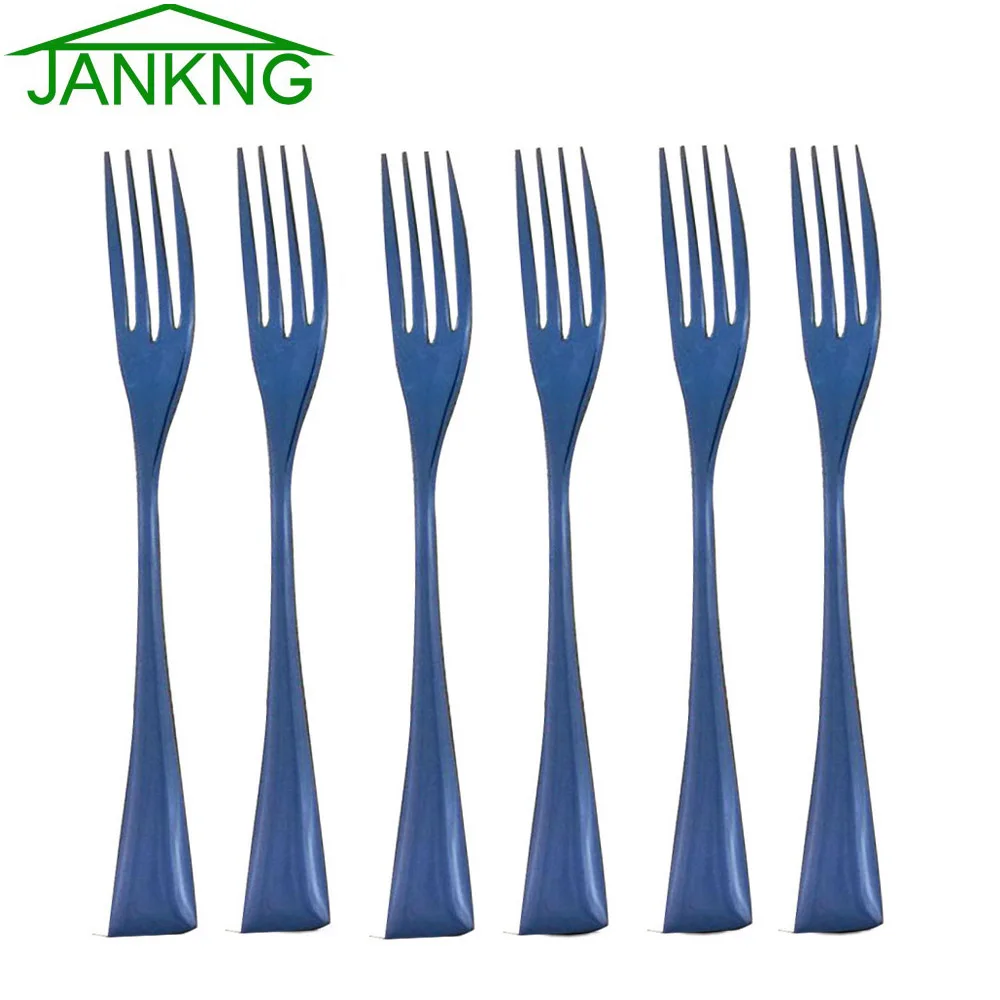 

JANKNG 6 Pcs/Lot Dessert Fork Colorful Rainbow Flatware Set Stainless Steel Fork for Dinner Salad Dessert Fruit Fork Cutlery Set