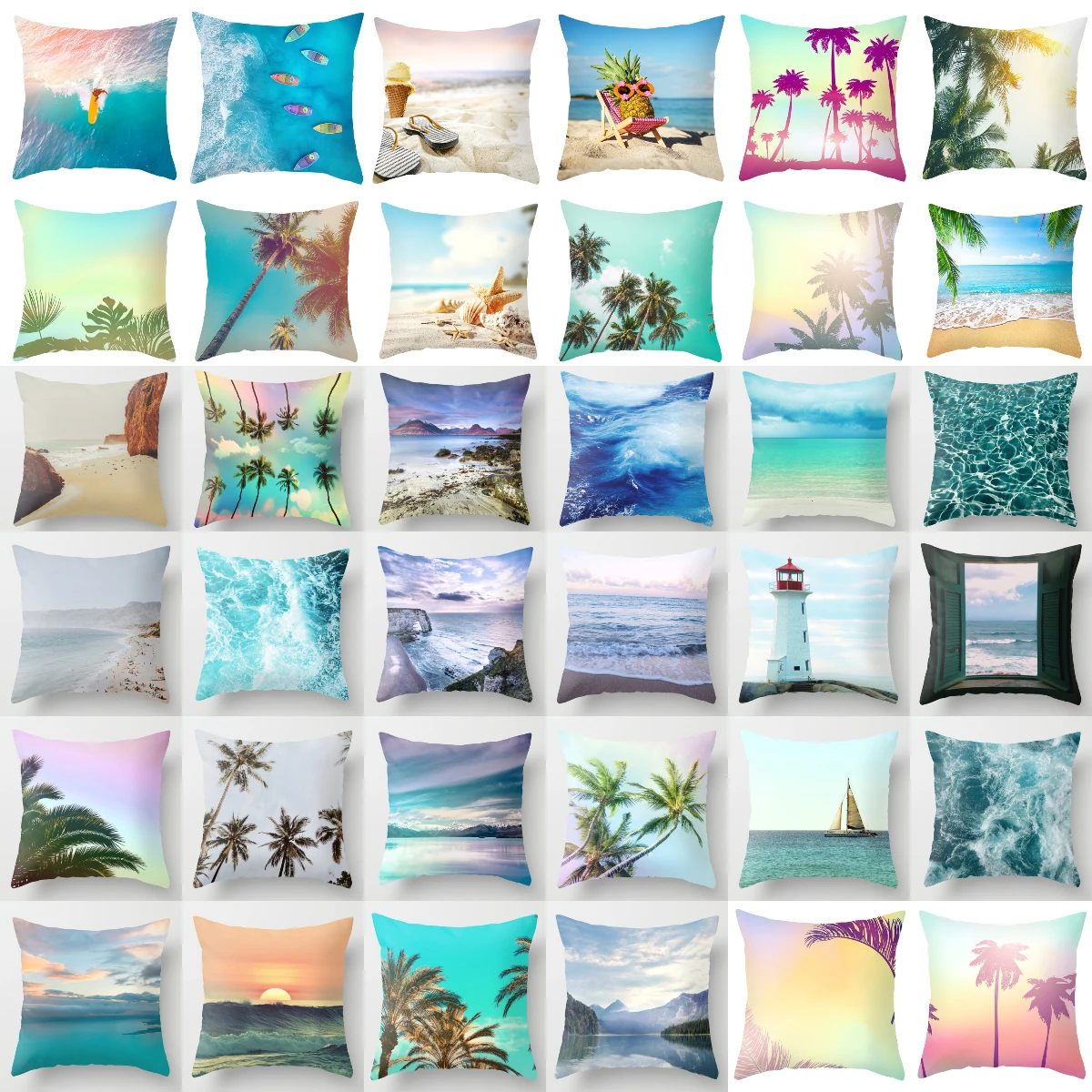 

New Summer Blue Beach Pillow Cushion Case Hot Tropical Ocean Palm Print Throw Pillows Cover Livingroom Sofa Seats Bed Decoration