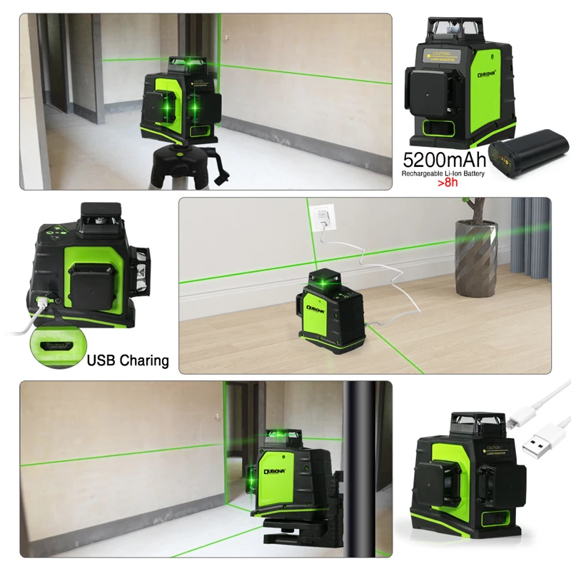 Clubiona CE certificated 3D Self-Leveling Laser Level with 360 degrees German Brand Laser Diode Super Powerful green Laser Line