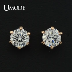 UMODE Rose Gold color 6 Prongs Sparkling 0.5ct Cubic Zirconia Cubic Zirconia Post CZ Stud Earrings JE0137A