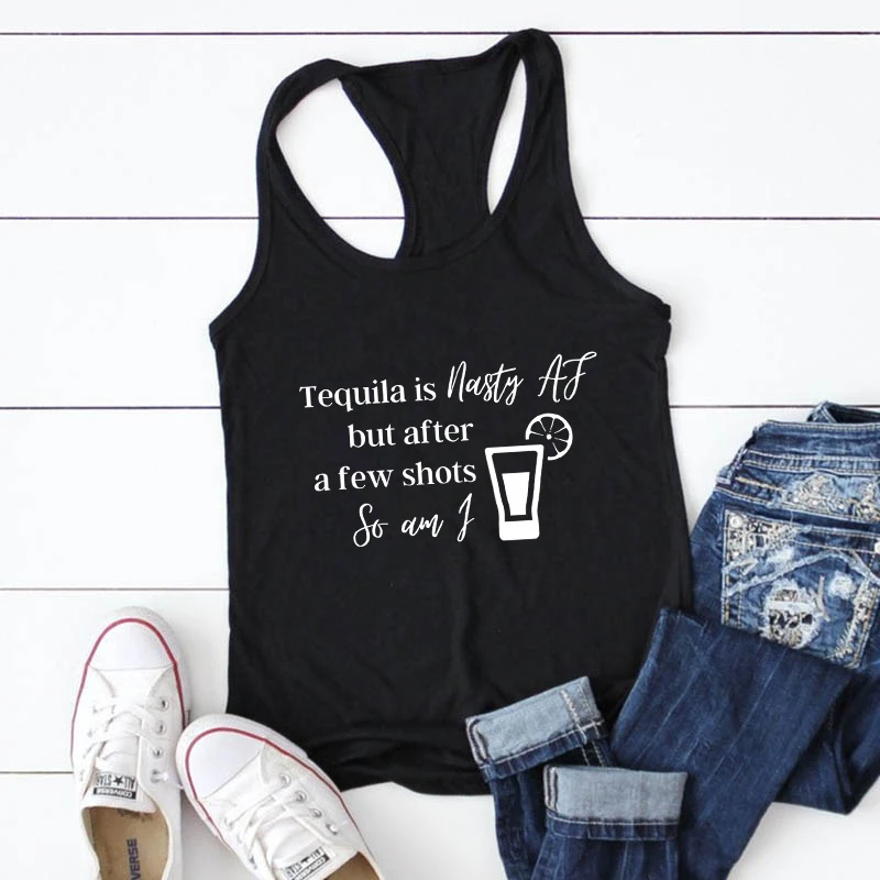 Summer Sleeveless Lady Drinking Tanks Tequila Is Nasty Af Tank Cute Women Raceback Beach Tops