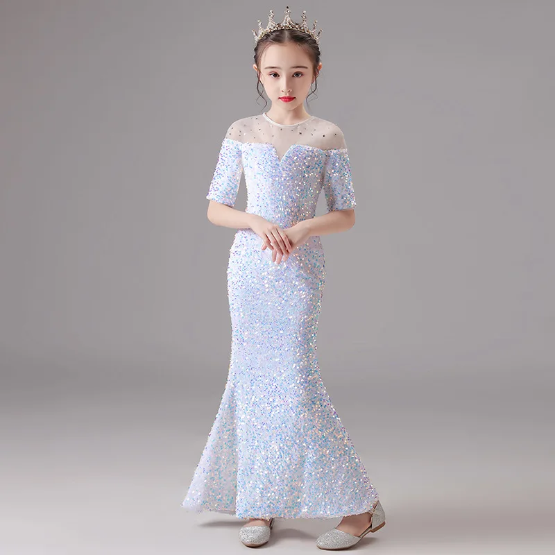 Graduation Dresses for Teenage Girls Birthday Party Evening Gowns Shiny Sequins Formal Dress Child Mermaid Long Gown Size 12 14