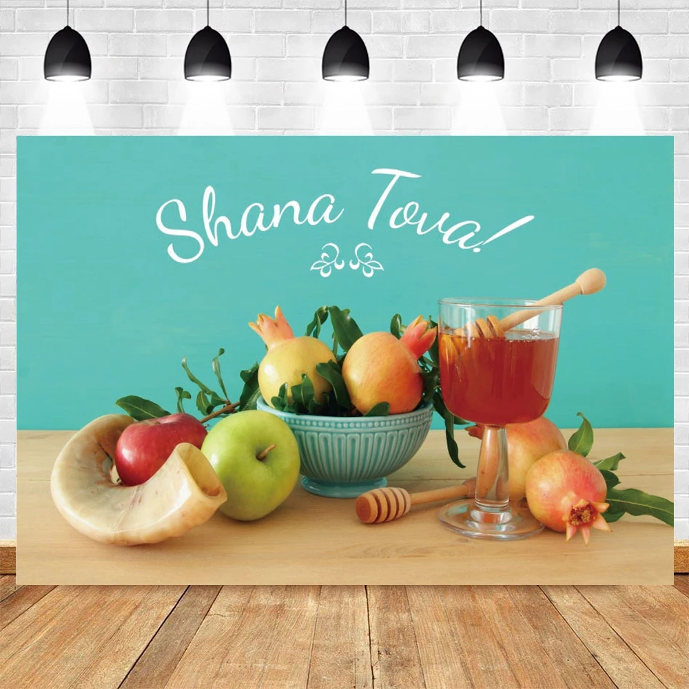 Rosh Hashanah Jewish New Year Backdrop Honey Shofar PomegranateWood Board Plank Vinyl Photography Background For Photo Studio