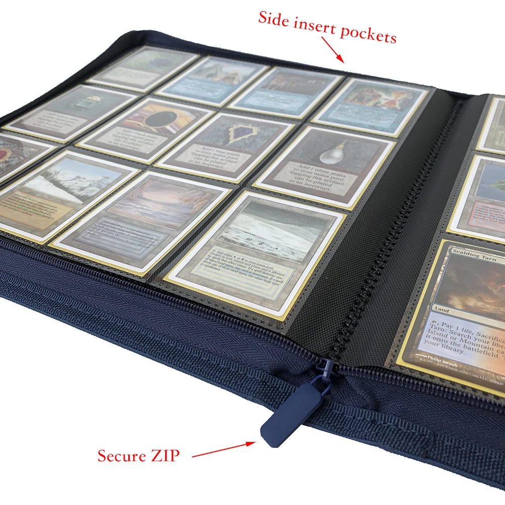 480 Pockets Side Loading Trading Card Binder Pages - Zip Album - 12 Pocket TCG Folder Card Collector : Blue