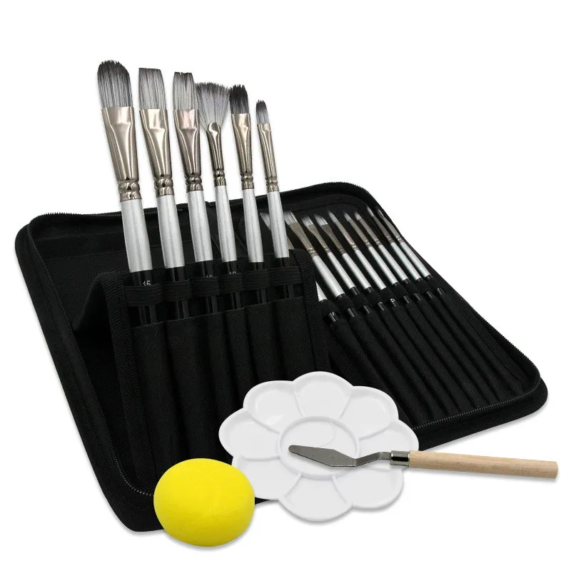 Nylon Painting Suit Canvas Bag Combination Fan-shaped 18 Piece Set Silver Black Two Color Wooden Oil Painting Pen