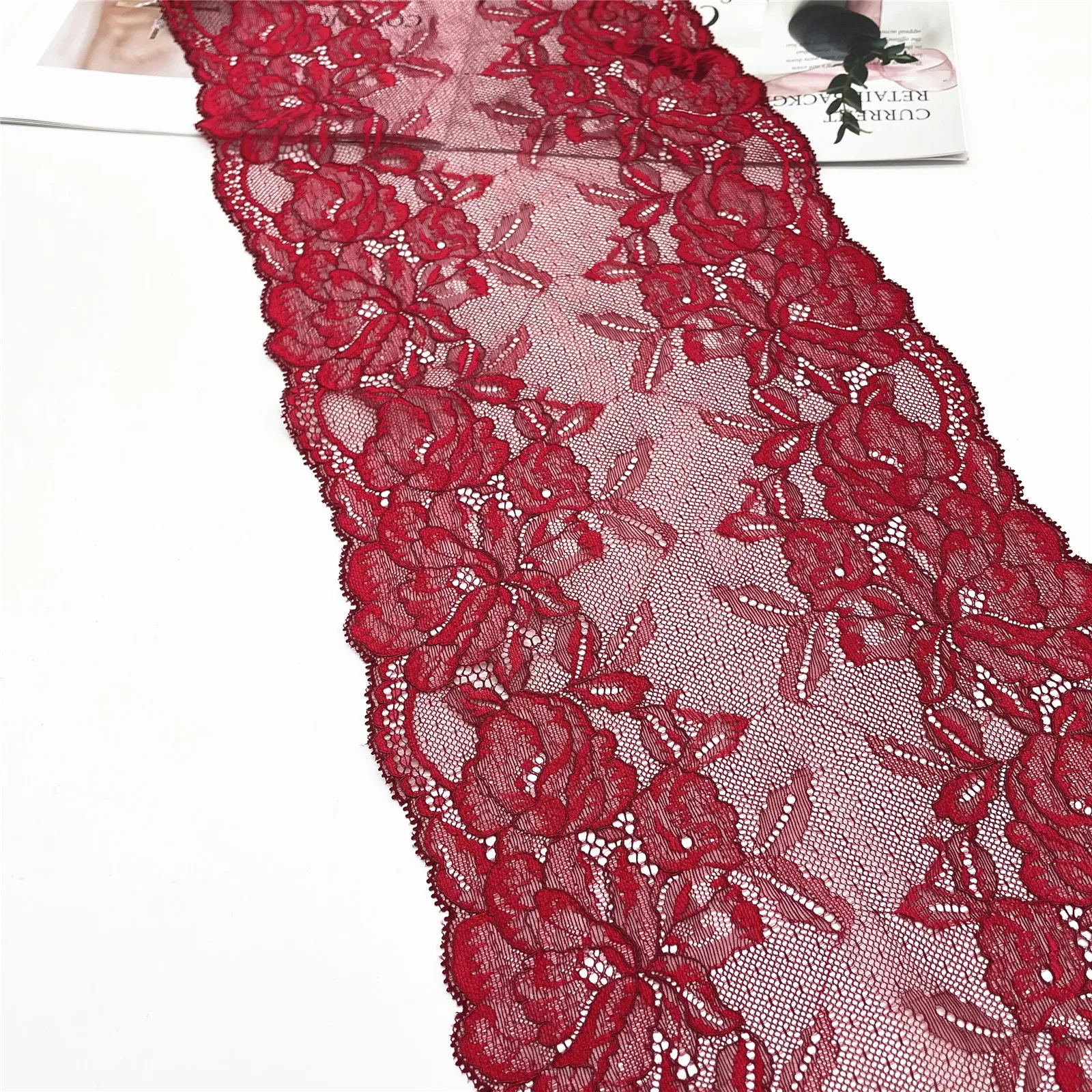 3y/lot Width 23cm Elastic Stretch Lace trim Red Coffee Skirt Hem Underwear Sewing Craft DIY Apparel Fabrics Lace Lingerie