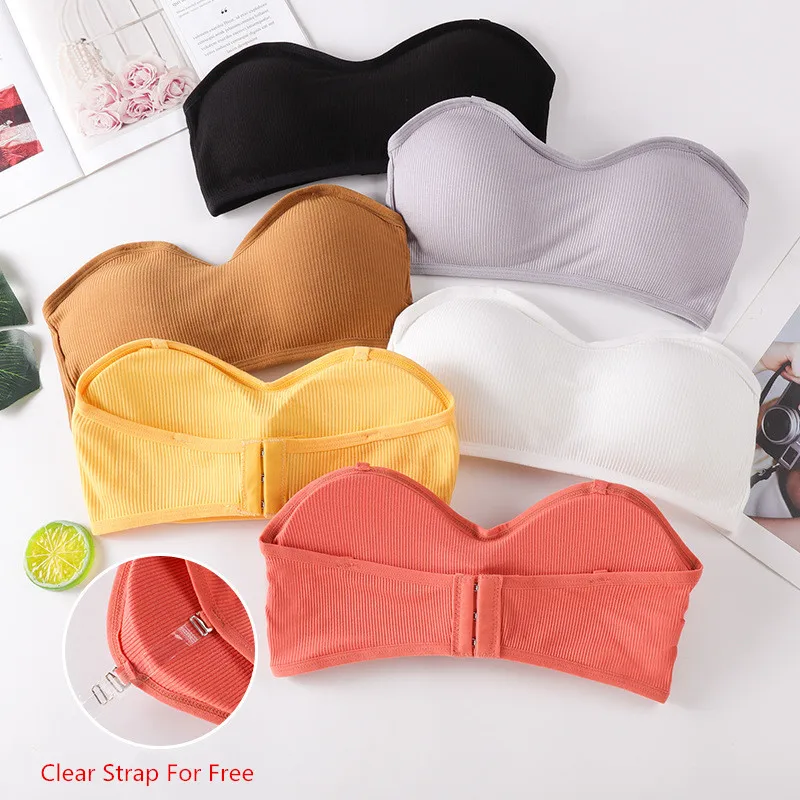 Women Sexy Tube Tops Strapless Bra Crop Top Back Closure Bandeau Top Soft Comfort Padded Underwear Female Wrap Top