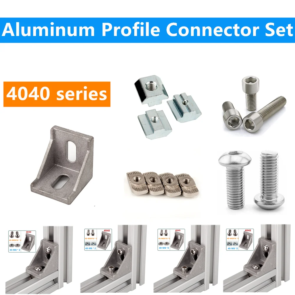 

1 Set 4040 Aluminum Profile Connector Set M8X16Mushroom Head Hexagon Screw / Cylindrical Hexagon Head Bolt M8 T-nut / Slide nut
