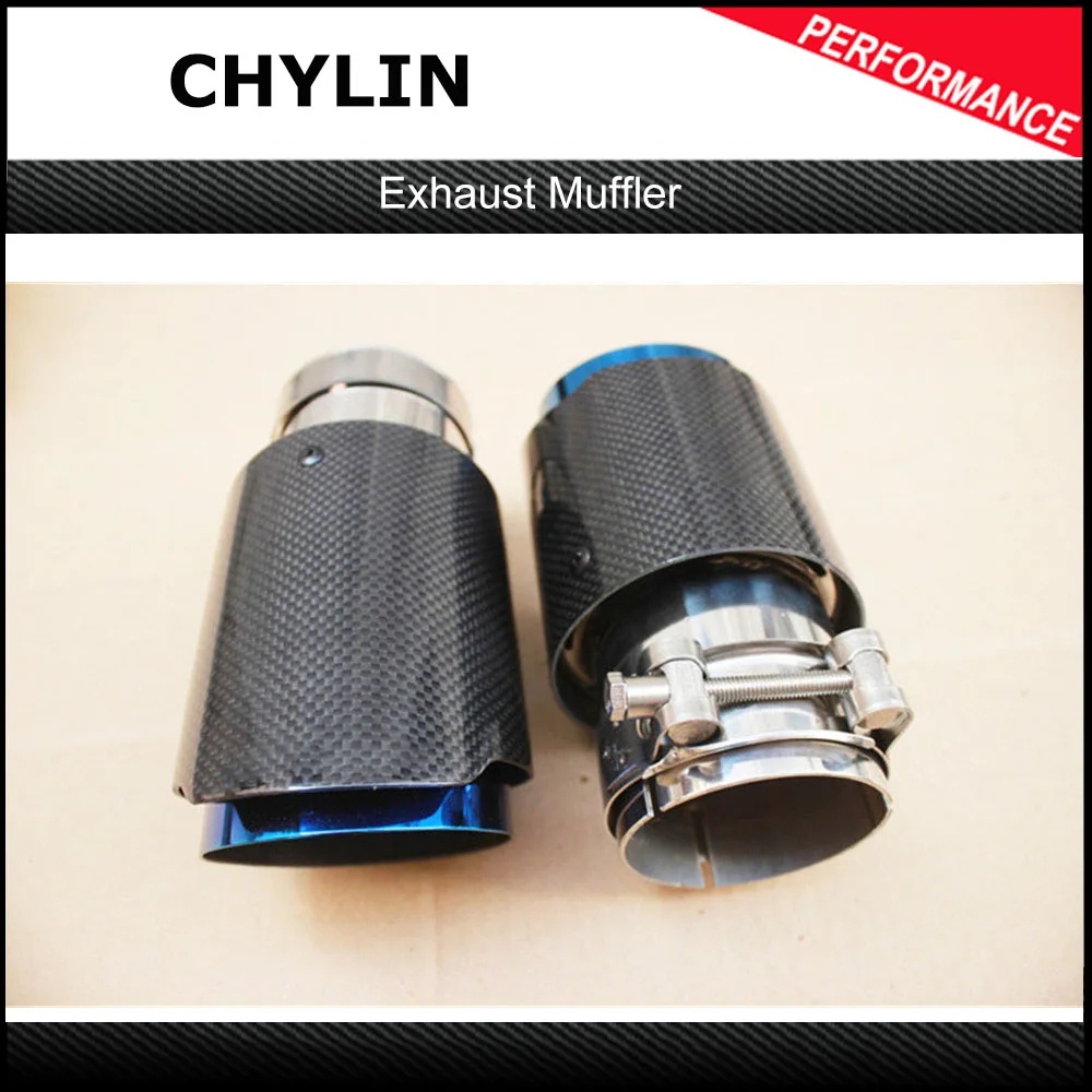 

Free Shipping 2PCS Top Quality Car Bright Carbon Fiber Exhaust End Pipes Single Muffler Tips Without Any Logo