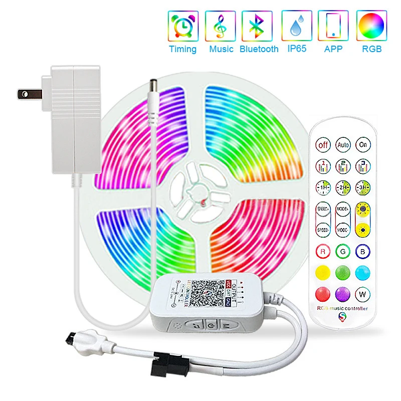 

SMD5050 Addressable RGB LED Strip With Remote Control Flexible Neon 5m 10m Luces LED De Colores For Kitchen Bedroom Natal Decor