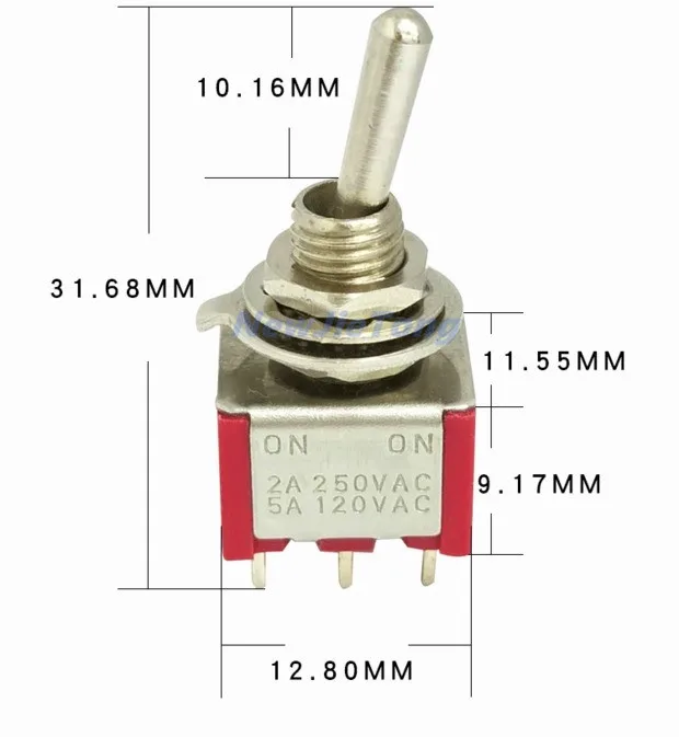 10Pcs Toggle Switch ON ON Latching DPDT Mini Rocker Switches MTS-202 6A 250VAC 6 Pin