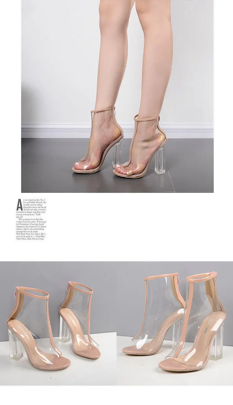 Summer Ankle Boots For Woman Summer Sandals Transparent PVC Open Toe Pumps Apricot High Heels Stilettos Rain Boots Gladiator