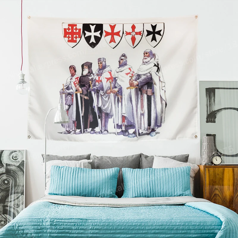Knight Flag Banner Polyester 90* 150cm Hang On The Wall 4 Grommets Custom Flag Indoor Decoration Knight Templar