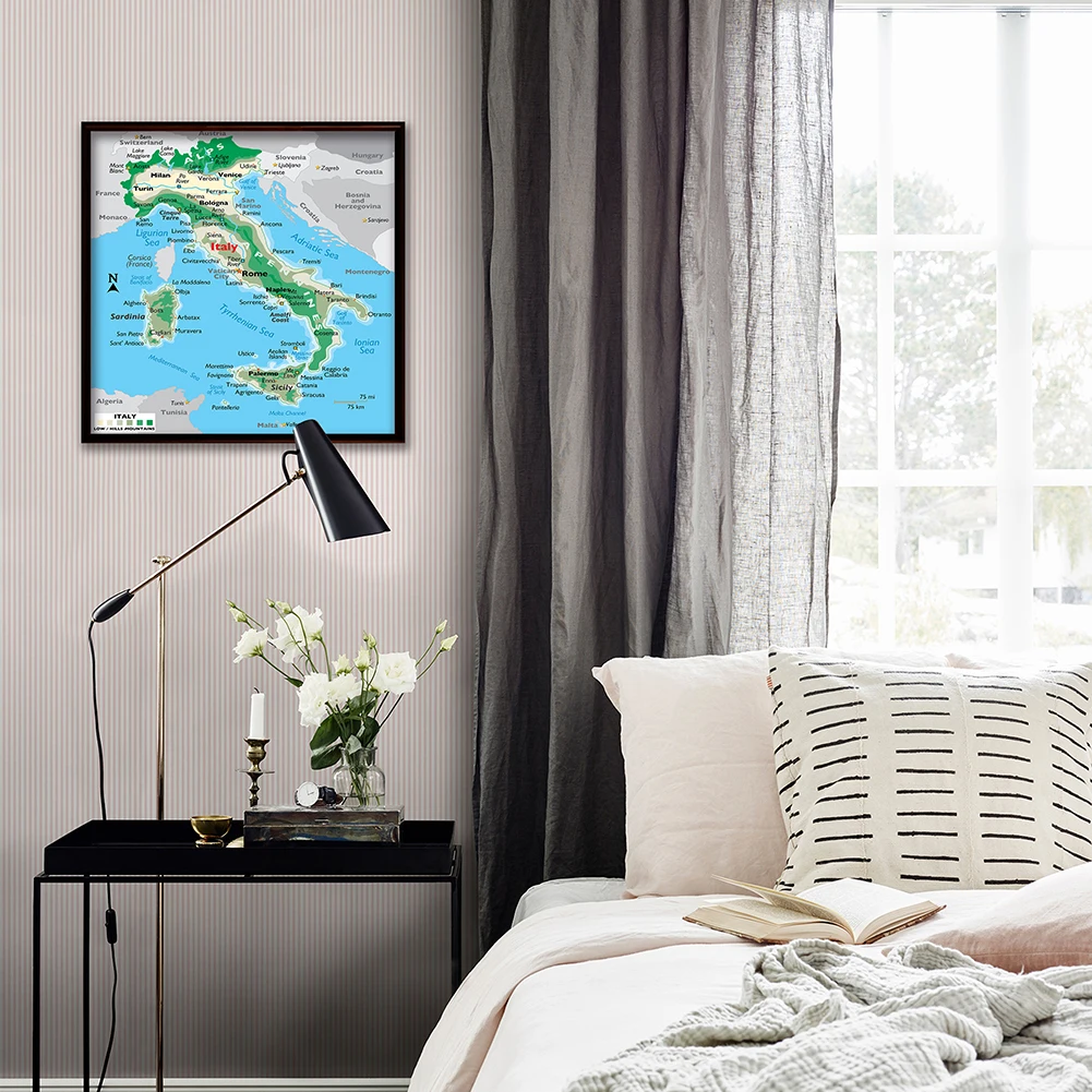 60*60Cm The Italy Terrain Map Modern Kanvas Lukisan Dinding Art Poster Kelas Dekorasi Rumah Perlengkapan Sekolah Anak-anak