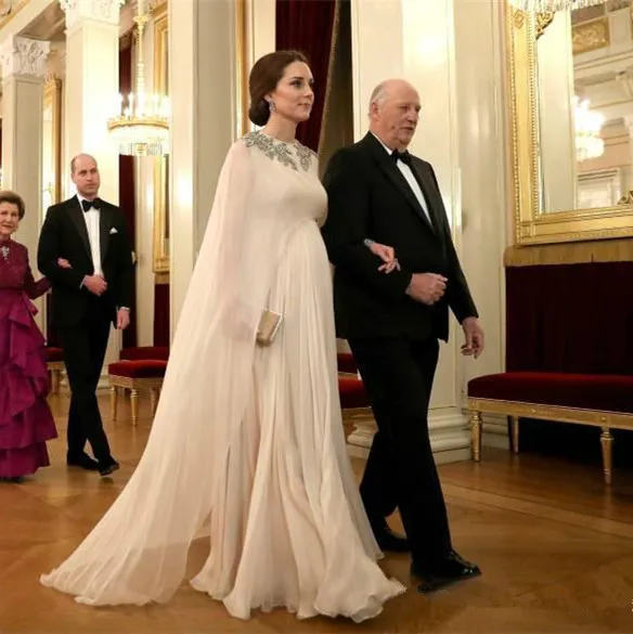 Kate Middleton Dubai Avondjurken Marokkaanse Crew Zwangere Vrouw Chiffon Lange Formele Party Jurken Moslim Avondjurk 2020