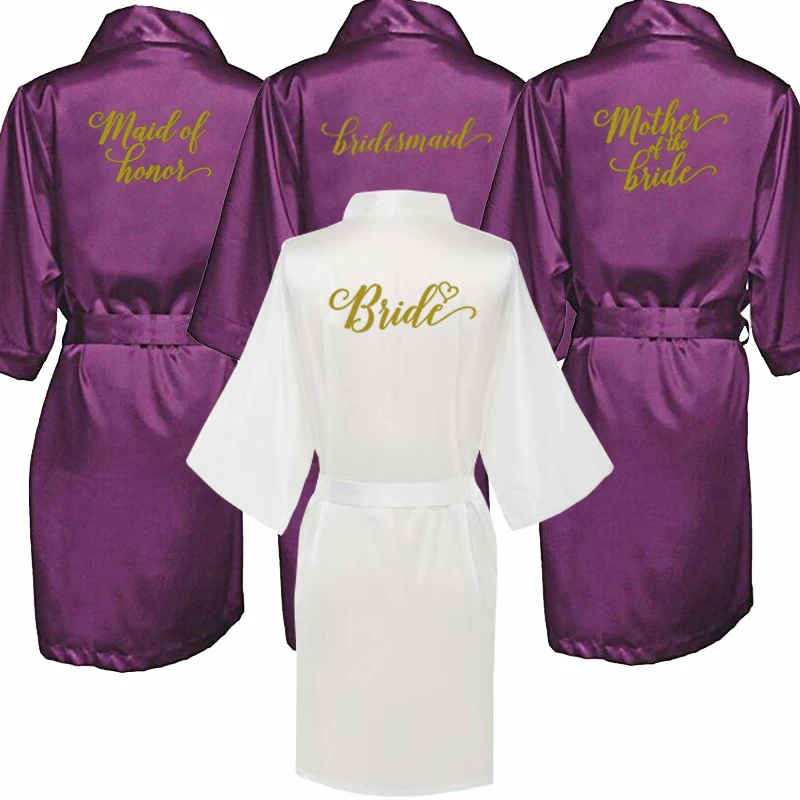 

new purple bathrobe bride satin robe women getting married bride hen party sisters sqaud mother wedding bridesmaid robes