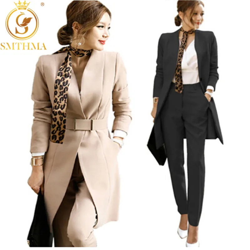 SMTHMA HIGH QUALITY 2 Piece Pant Suits Women Casual Office Business Formal Work Wear Sets Uniform Styles Elegant Pant Suits