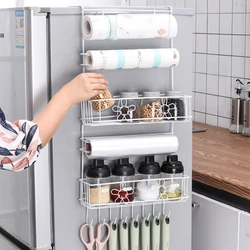 Kitchen Multifunction Refrigerator Side Storage Rack Multi-Layer Organizer Shelf Home Multipurpose Hanging Hook Folding Holder