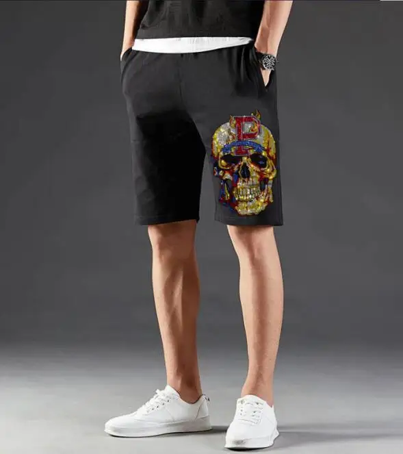 Rhinestones Skulls shorts Men Streetwear Fashion Slim good quality Cotton Short pant