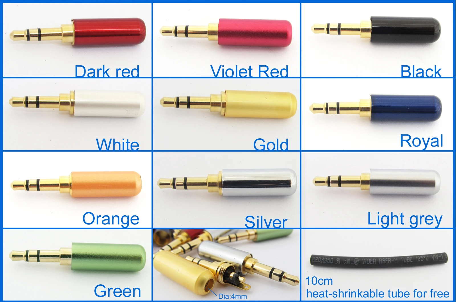 1pc Gold 3.5mm 3 Pole Stereo Male Repair Headphone Metal Audio Connector 9 Colors