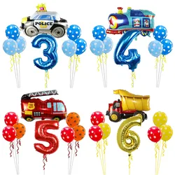 8Pcs Cartoon Car Number Balloons Set Train Police Air Globos Childrens' Birthday Party Baby Shower Home Decorations Kid Toy Gift