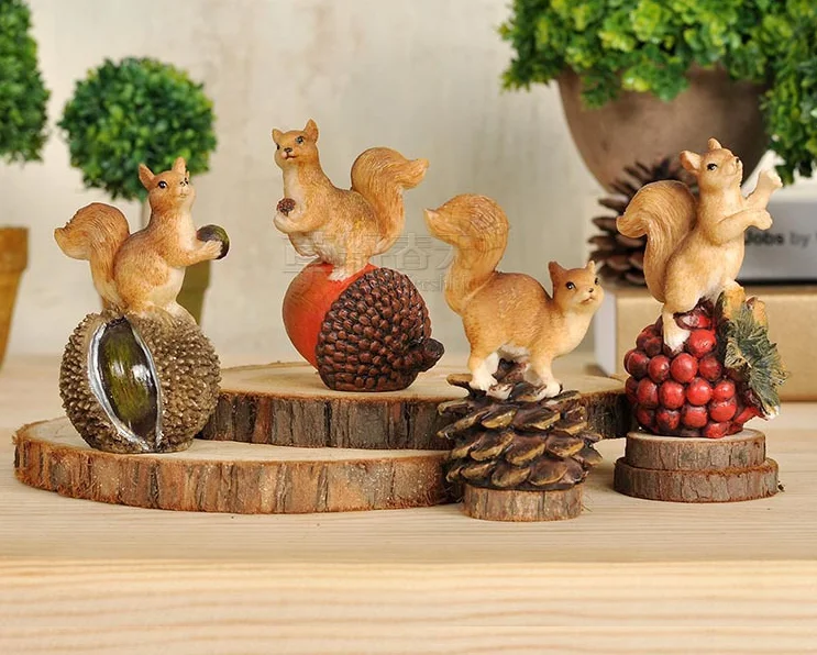 American rural resin squirrel nut ornaments Miniature desktop craft landscape DIY sculpture home garden decoration a0097