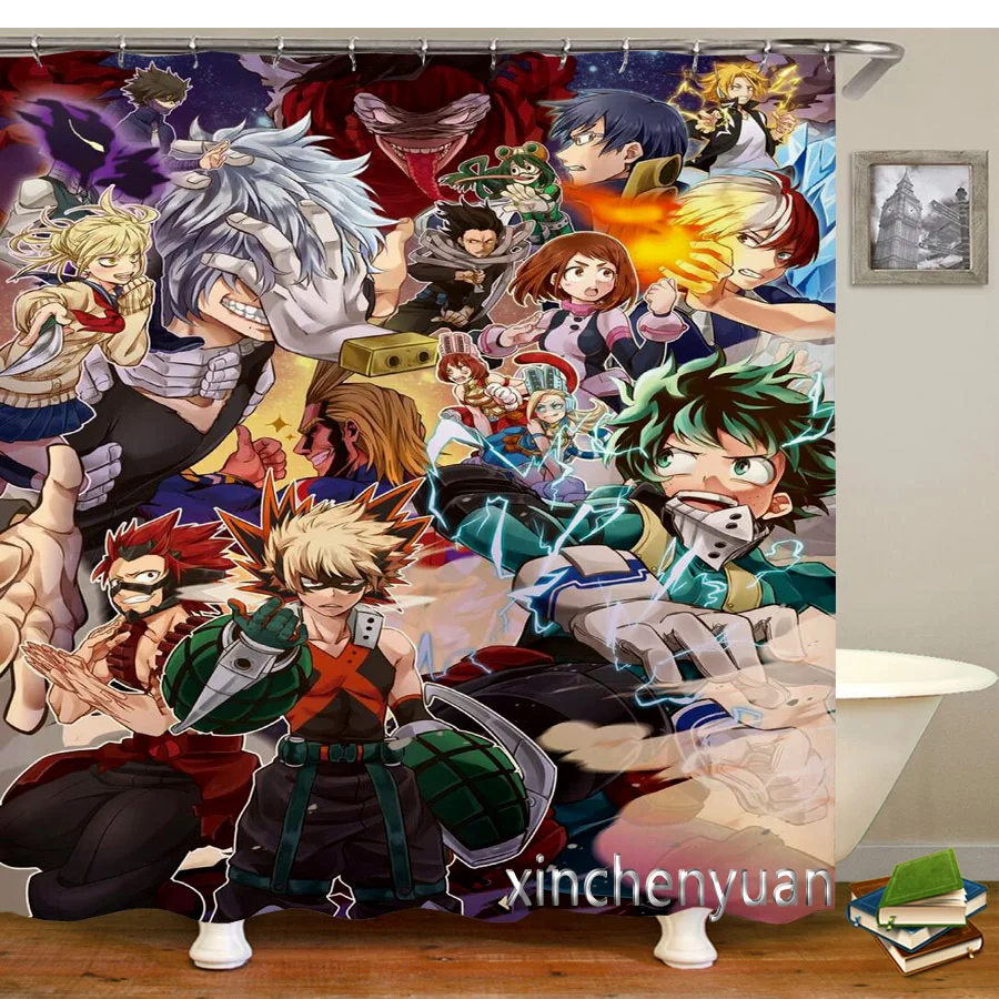 New Creative Anime My Hero Academia Waterproof Bathroom Curtain 3d Printed Fabric with Hooks Decoration Shower Curtain M26