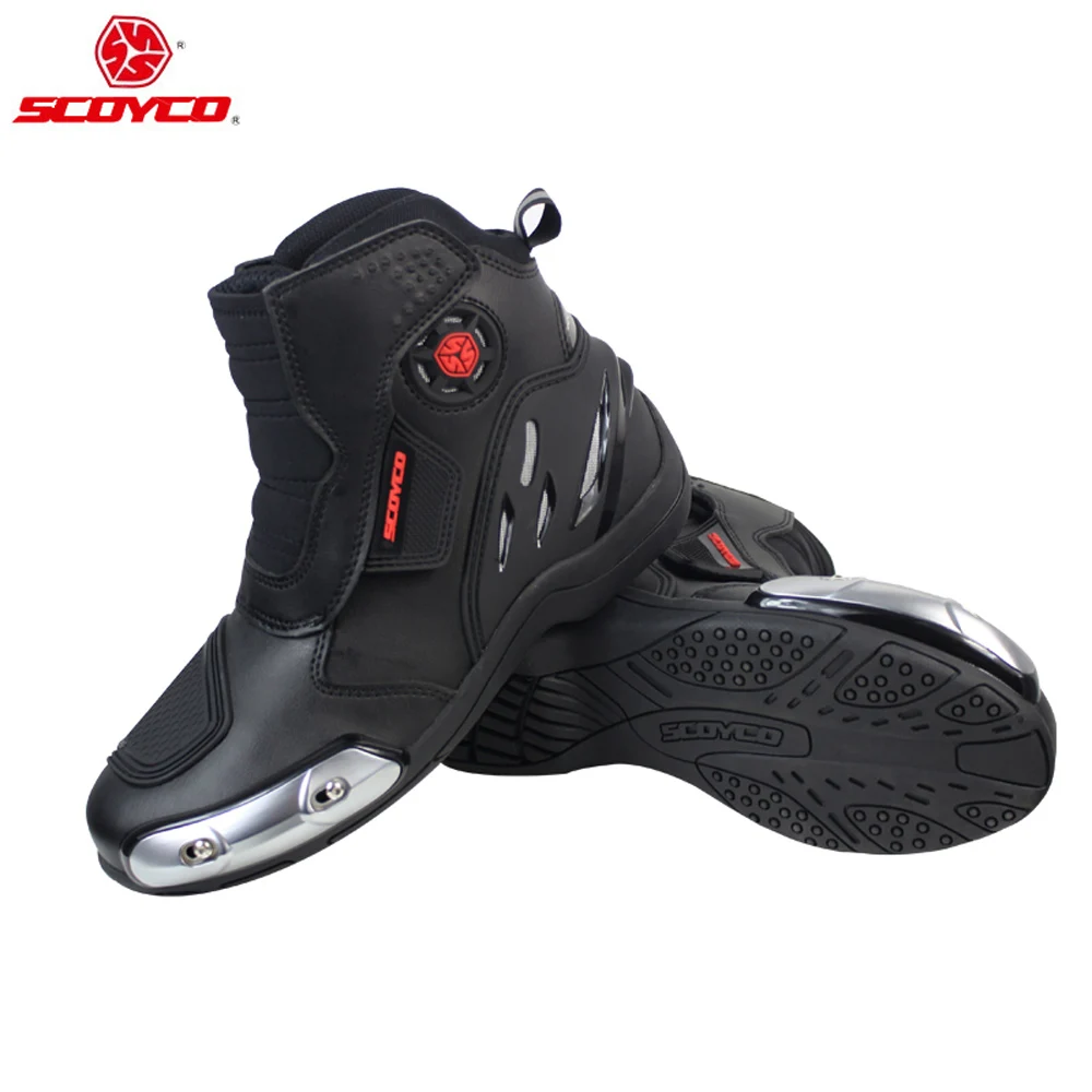 SCOYCO Motorcycle Shoes Moto Motorbike High Ankle Stainless steel slider Anti-Skip Reflective Speed Riding Tribe Boots