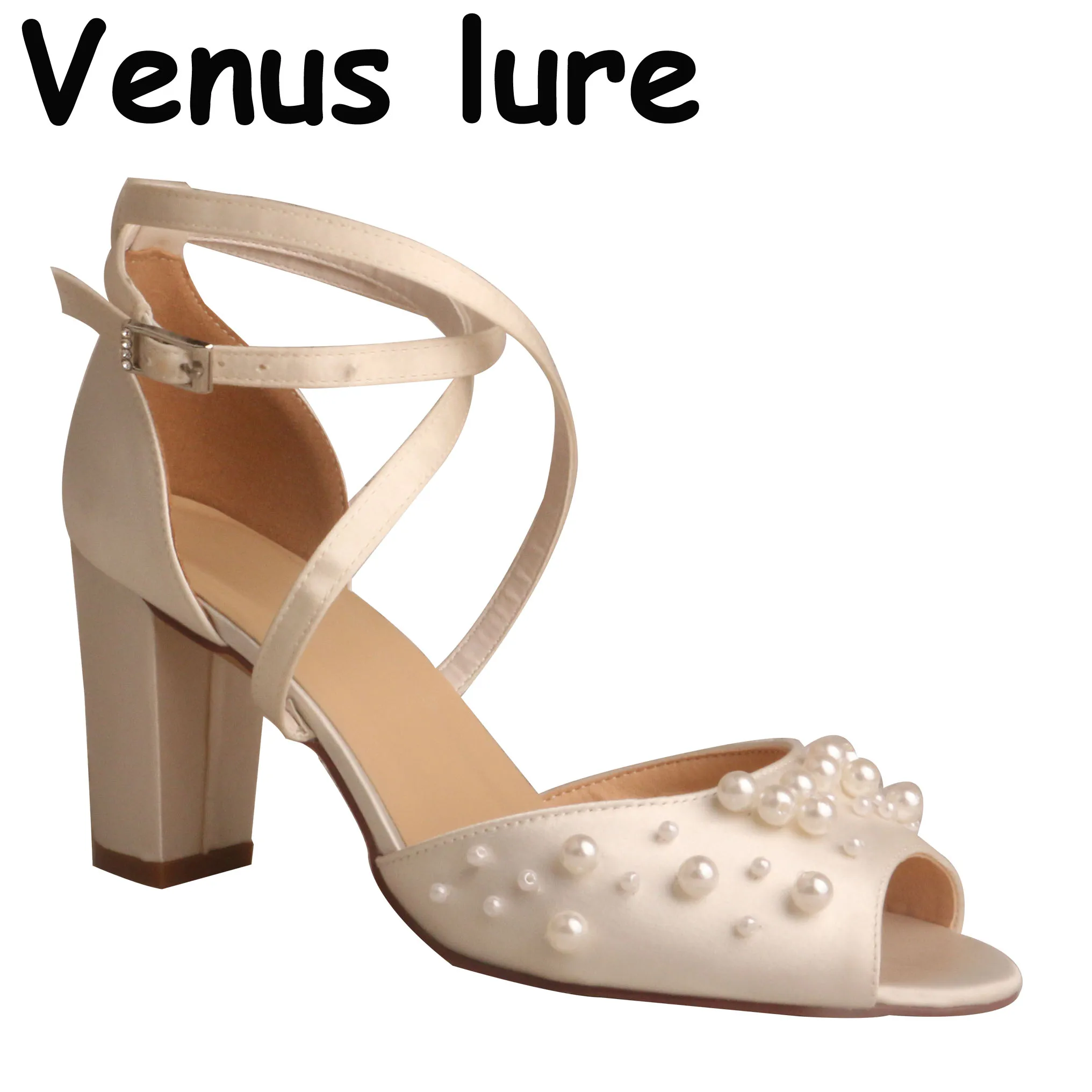 

23 Colors New Summer Wedding Sandals with Pearl Block Heel 8CM