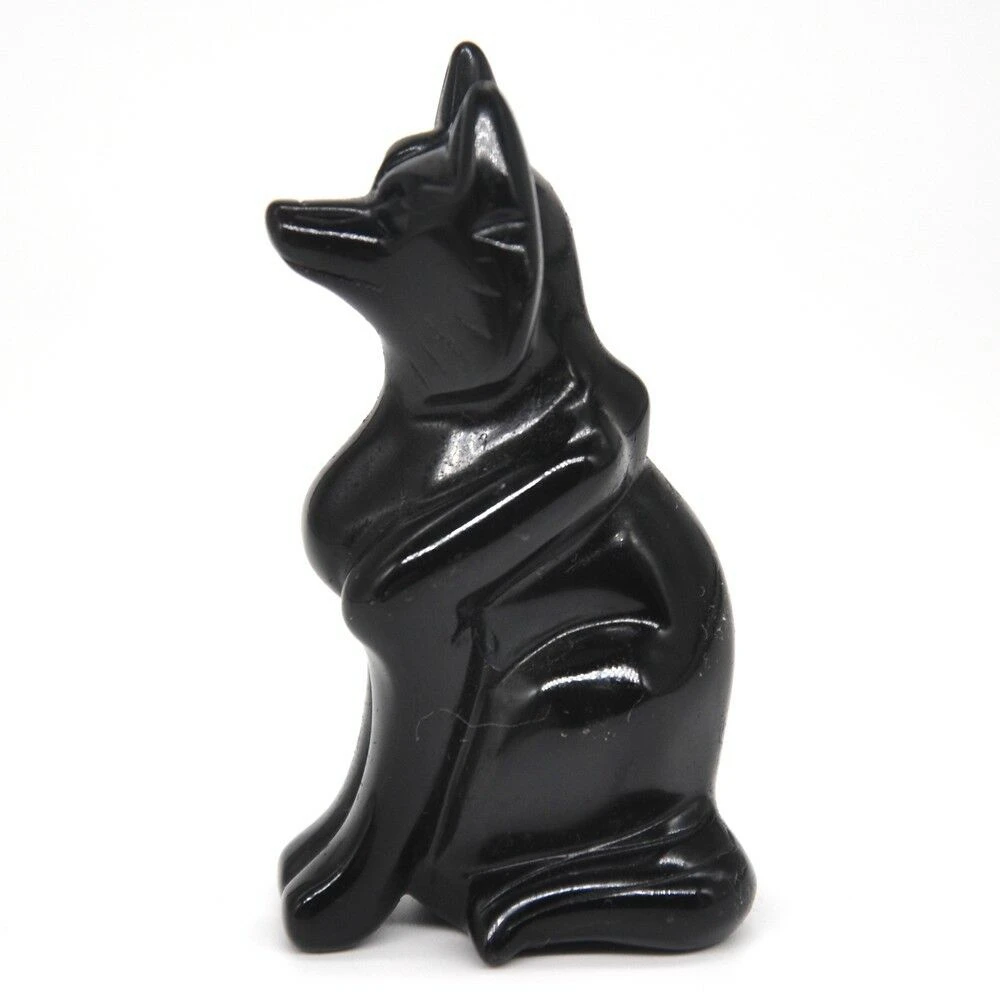 

Fox Figurine Healing Crystal Sculpture Natural Black Obsidian Gemstone Statue Reiki Decoration