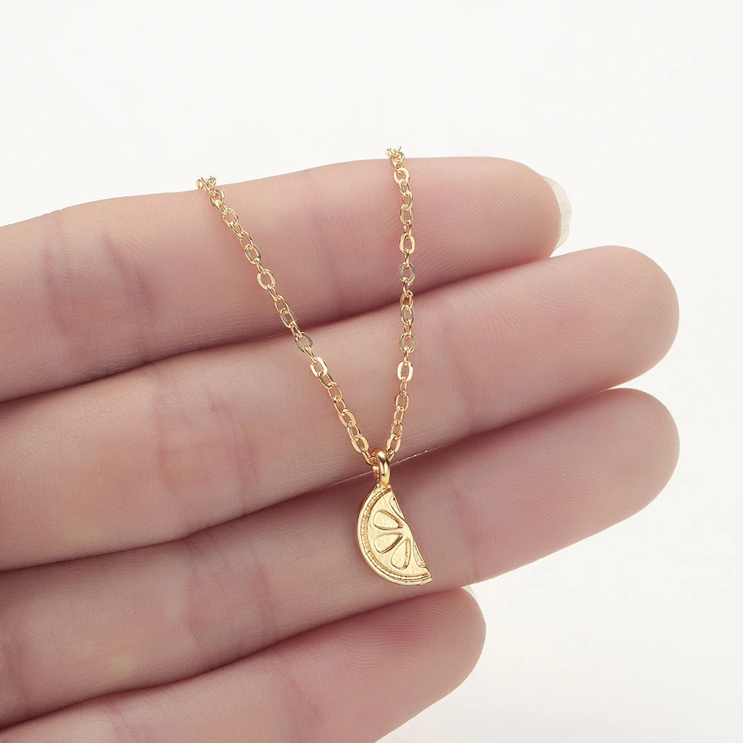 CHENGXUN Cute Fruit Lemon Pendant Necklace for Women Girls Delicate Summer Orange Charm Chain Couple Jewelry Birthday