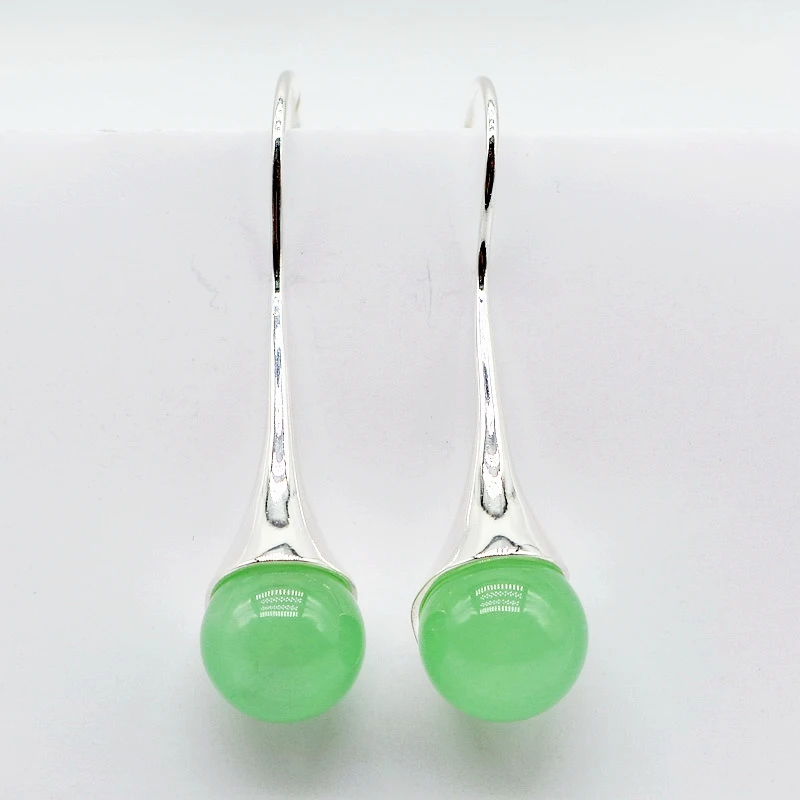 Women\'s Silver Earrings Green Jade Ball Pendant 925 Sterling Silver Jade Earrings Women\'s Long Earrings Mother Gifts