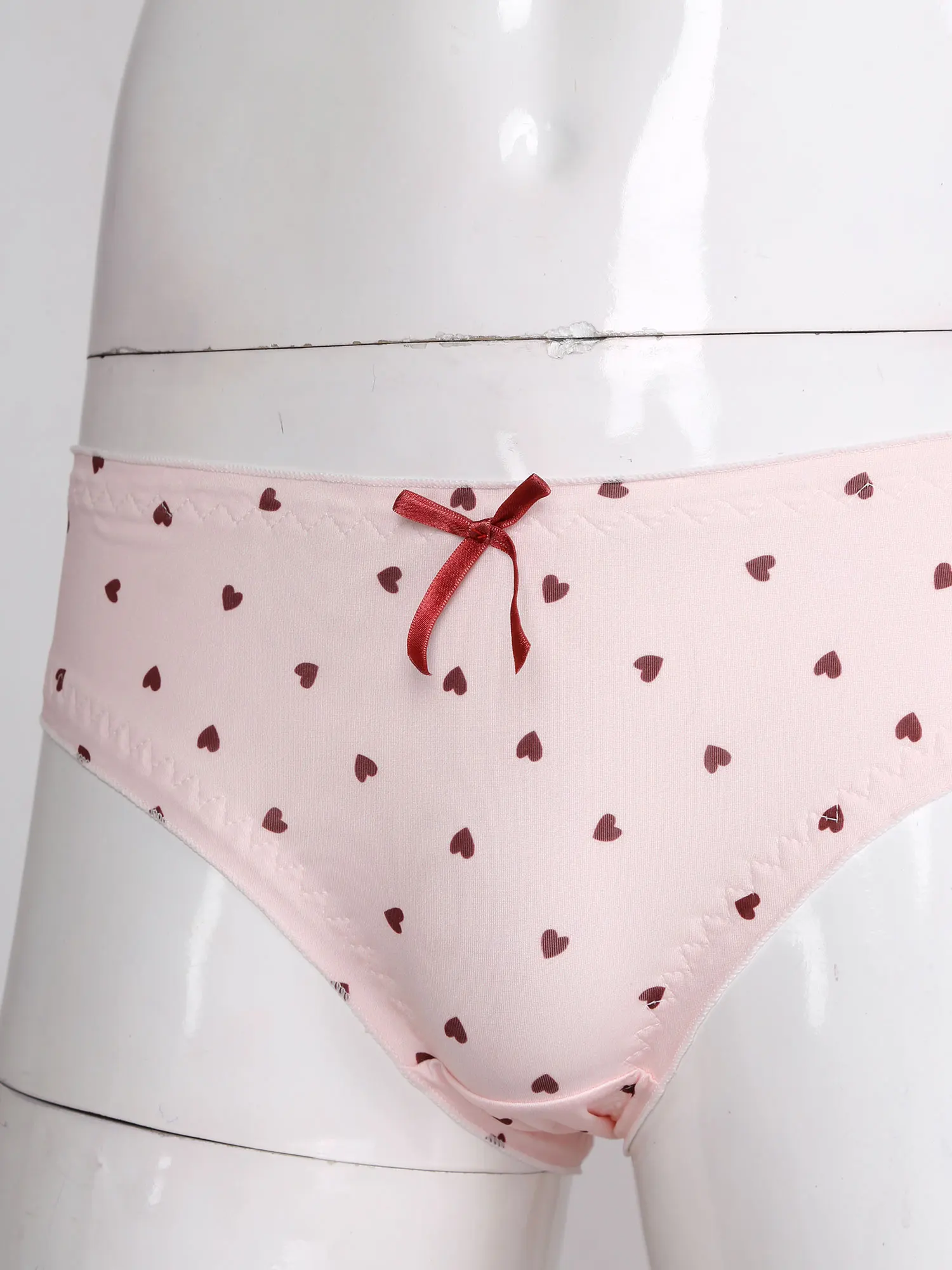 Man Sissy Briefs Underwear Elastic Cartoon Heart Print Ruffled Lace Bowknot Cute Panties Gay Male Crossdress Underpants