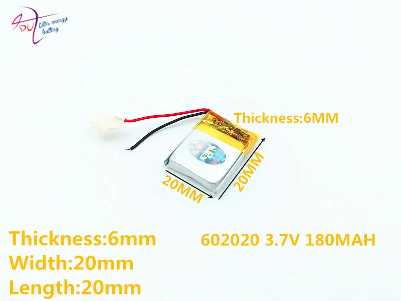 Baterias de lítio polímero de lítio, 3.7v 180mah 602020, li-po, bateria recarregável de íon li, para mp3 mp4 mp5 gps bluet móvel