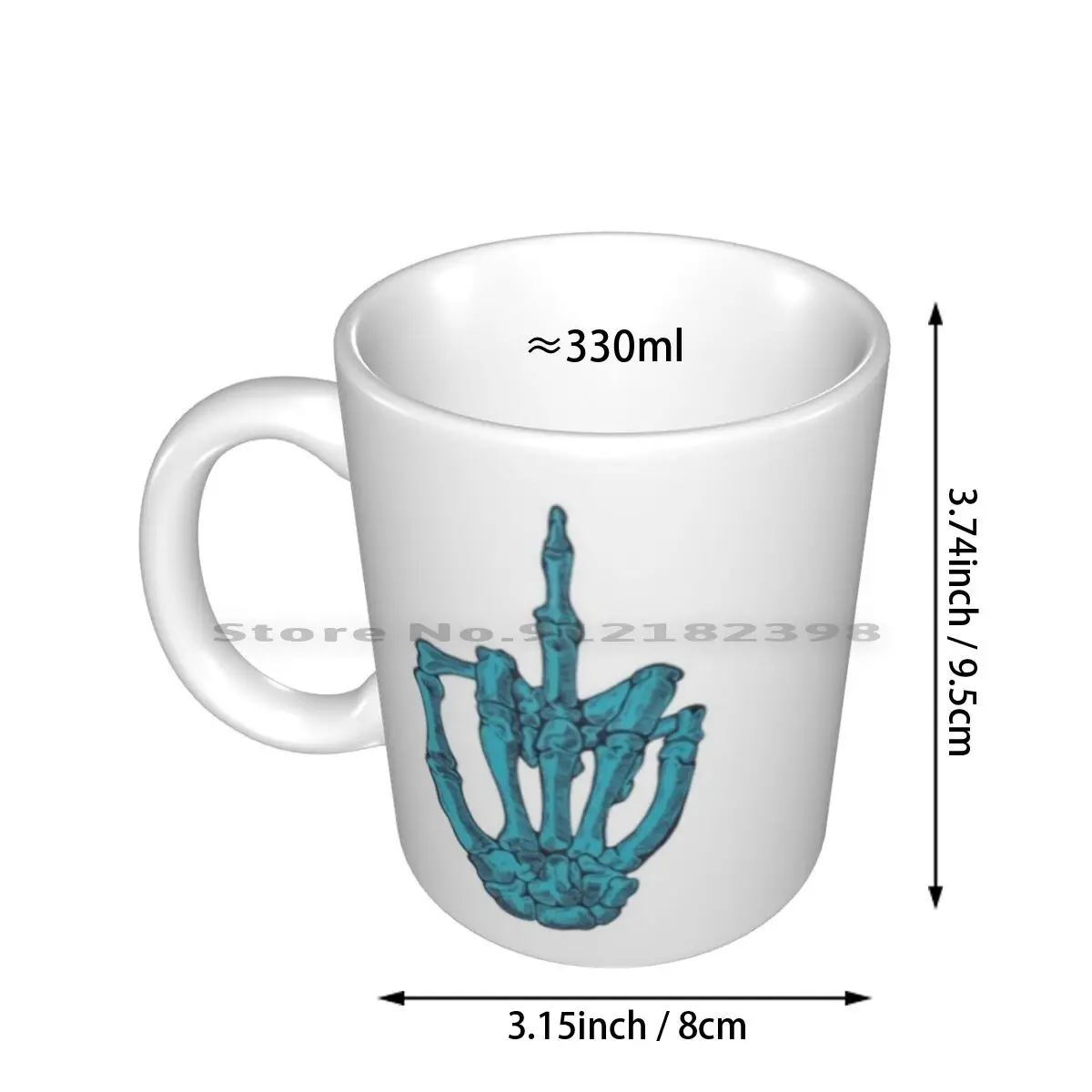 Skeletal Middle Finger-Blue Ceramic Mugs Coffee Cups Milk Tea Mug Skeleton Middle Middle Finger Pen Sketch Rude Bones Skull