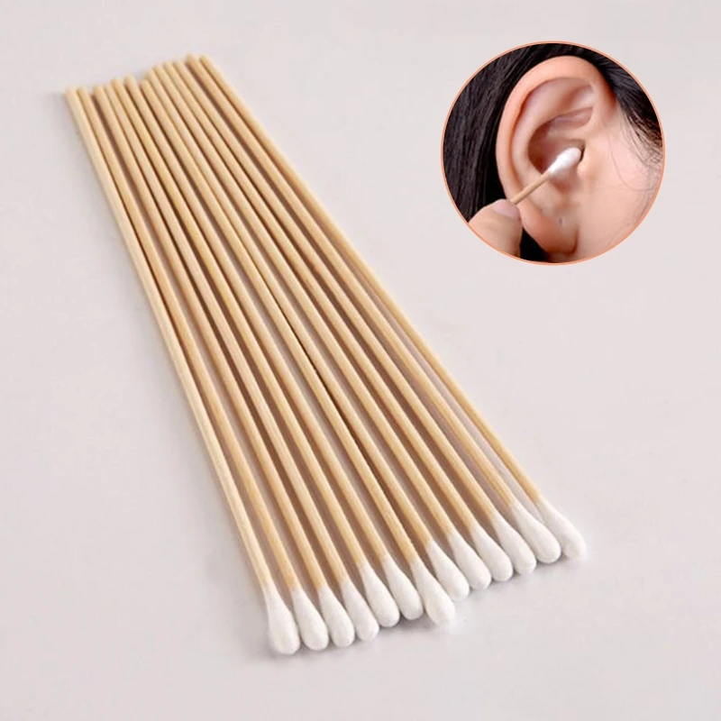 100/200Pcs 6 Inch Long Wooden Handle Cotton Swabs Single-Head Cleaning Sterile Sticks Applicator for Wound Clean Oil Makeup Eyes