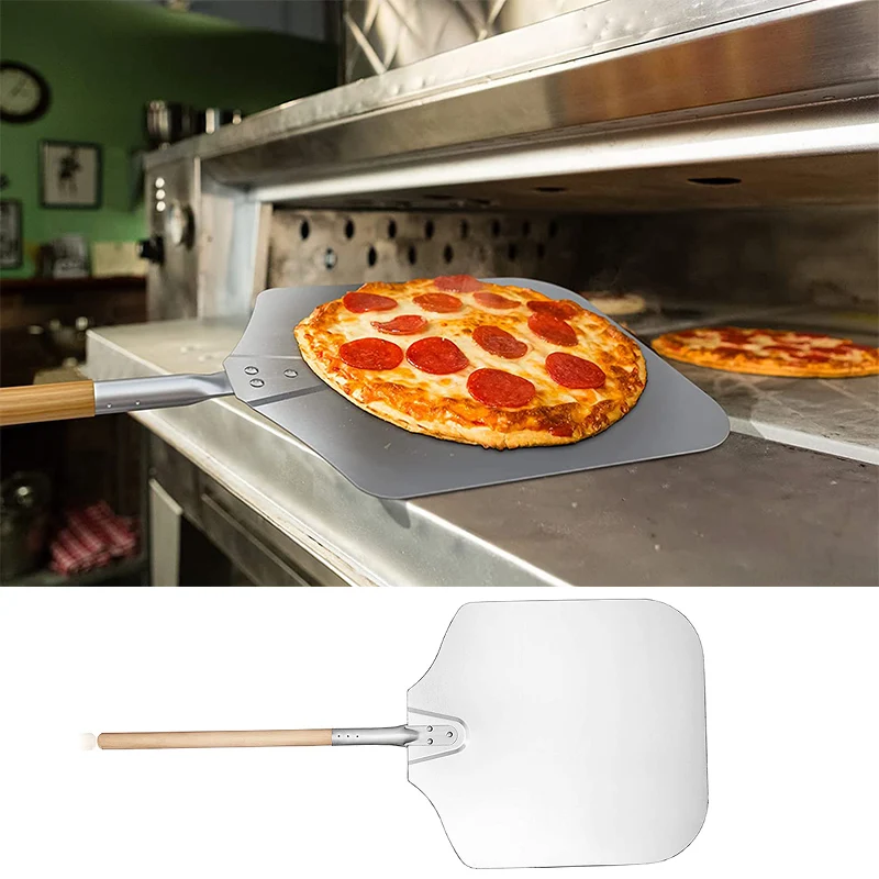 Premium Aluminum Pizza Shovel Peel Lifter Tools Non Slip Wooden Handle Cake Bread Paddle Cheese Cutter Baking Turner Accessorie