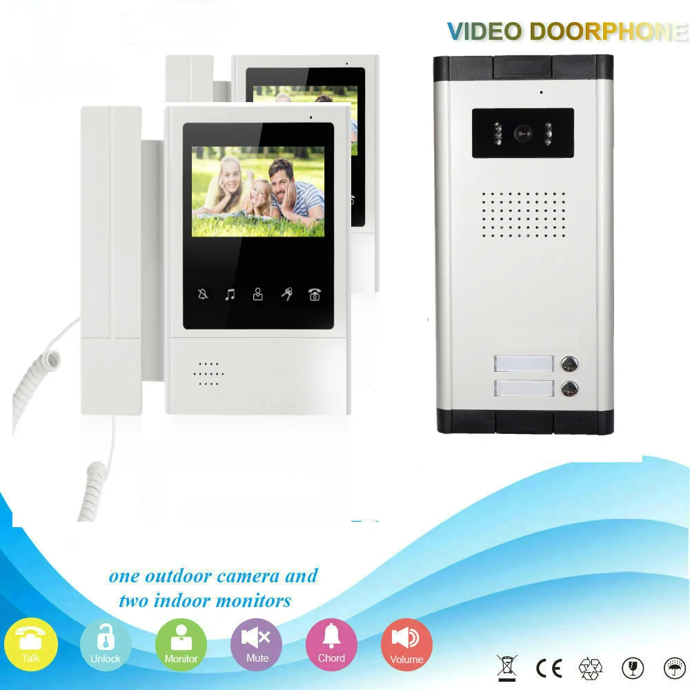 

SmartYIBA 2 Units Apartment Video Intercom Kits 2 Calling Buttons Building Camera 4.3" Video Door Phone Doorbell Camera