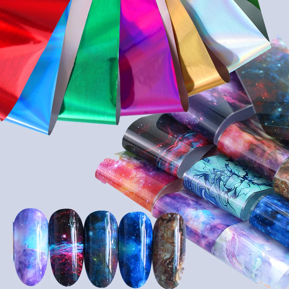 10pcs 4*20cm Mix Colorful Nail Transfer Foil Sticker Nails Wraps Multi-pattern Transfer Sticker Wraps DIY Folis Nail Art Tool