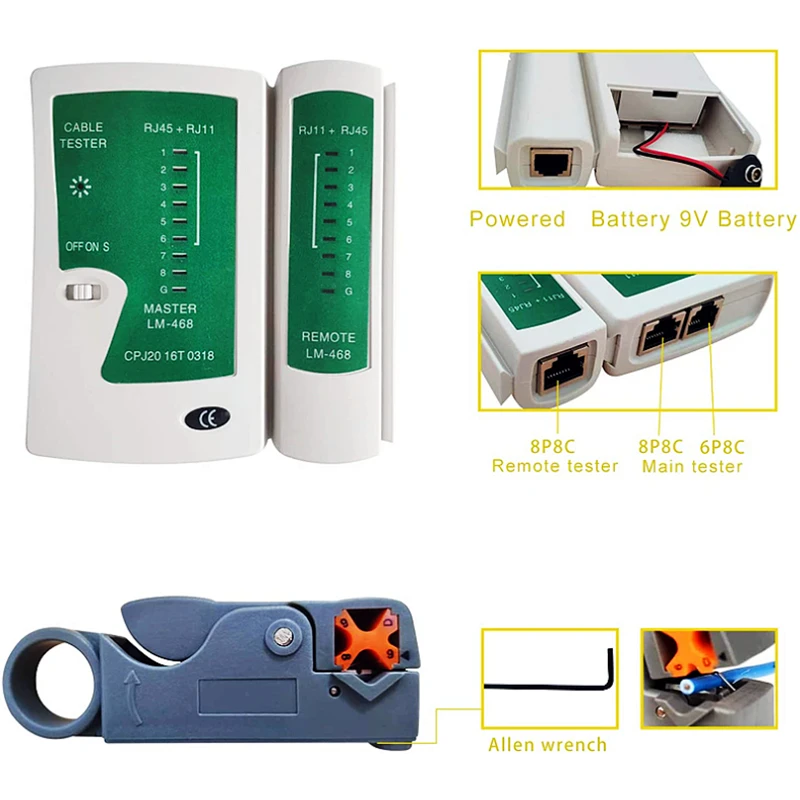 HTOC Network Repair Tool Ethernet LAN Network Cable Tester Computer Maintenance Coax Crimper Tool For RJ-45/11/12