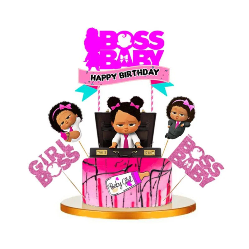 Lovely Girl Boss Happy Birthday Cake Topper Cute Baby Boy Cupcake Toppers for Kids Birthday Party Cake Decorations Baby Shower