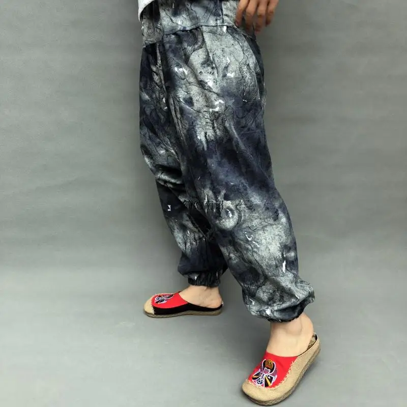 Vintage Men Casual Women Thai Harem Trousers Baggy Boho Loose Aladdin Boho Festival Hippy Smock High Waist Jumpsuit Pants