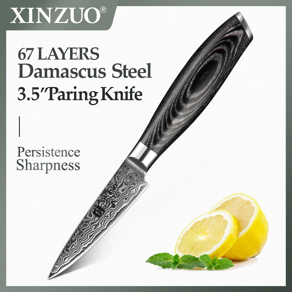 

XINZUO 3.5" Inch Paring Knife 67 Layers High Carbon Japan Damascus Steel Pro Kitchen Knives Peeling Fruit Knife Pakkawood Handle