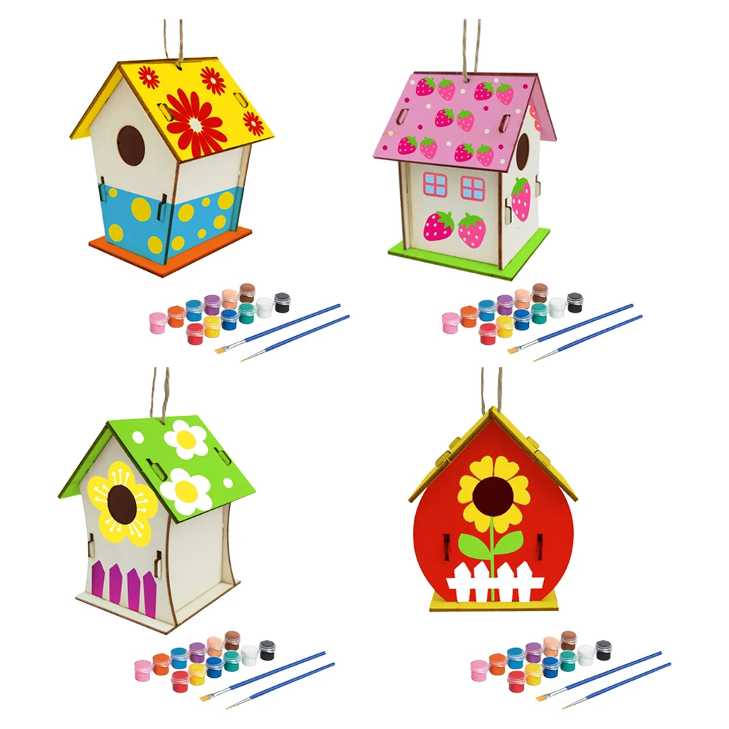 Diy Schilderij Vogel Huis Kit Vogel Huis Nest Ambachten Voor Kinderen Handgemaakte Houten Gebouw Verf Vogels Huis Kid Gift Kinderen ambachtelijke Speelgoed