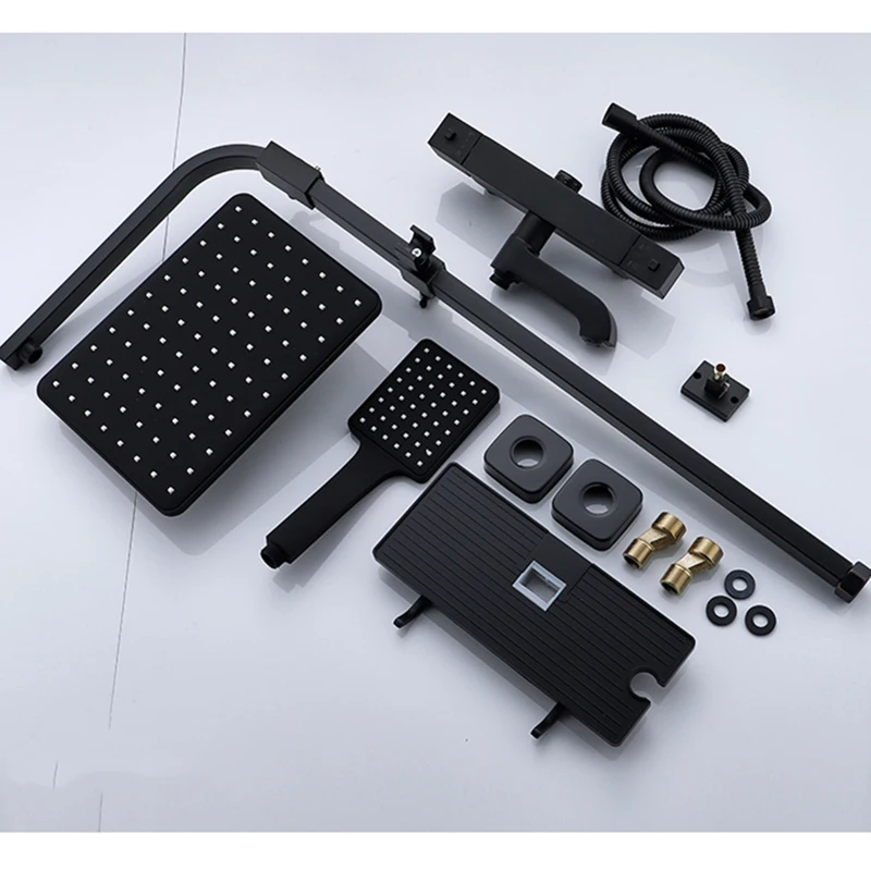 ماتي الأسود الحمام دش ثرموستاتي صنبور مجموعة الأمطار دش صنبور حوض خلاط حوض الاستحمام صنبور حوض خلاط 3-way دش Mixe