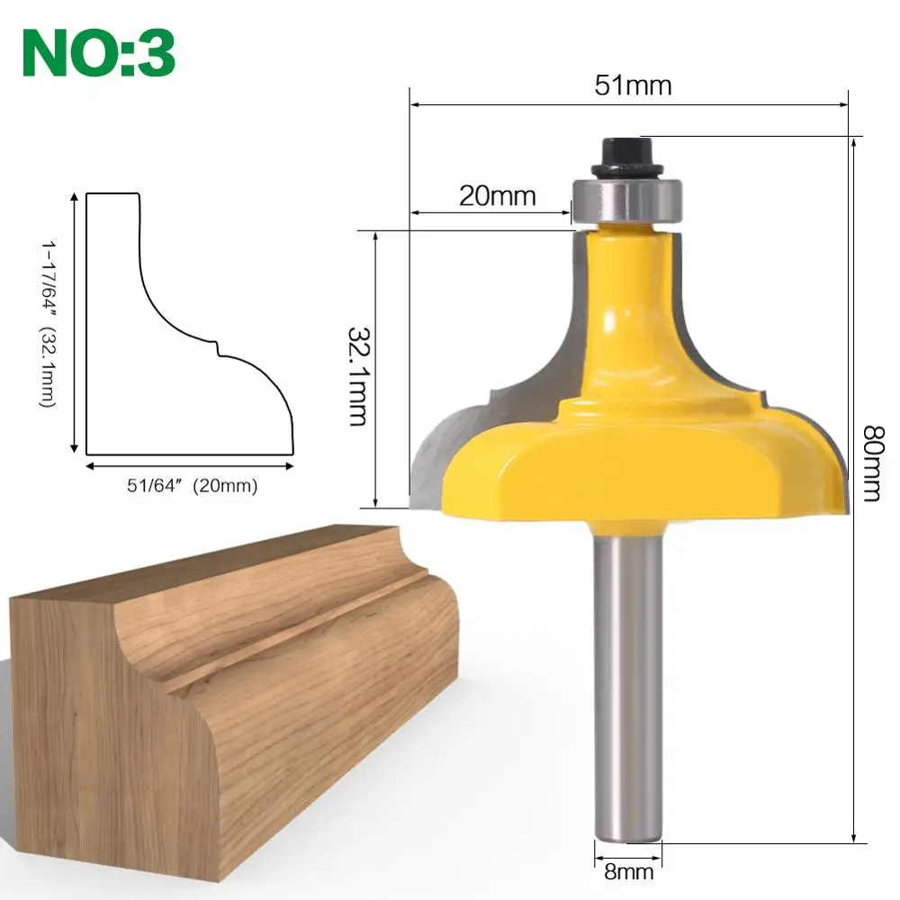 1PC 8mm Shank Picture Frame / Molding Router Bit - Large Trimming Wood Milling Cutter for Woodwork Cutter Power Tools