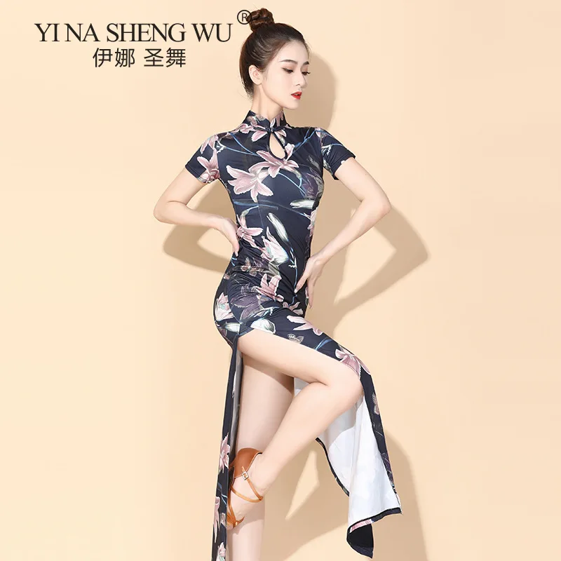 Classical Dance Cheongsam Light Weight Flowy Women Chinese Dance Gauze Long Dress Elegant Dancer Performance Practice Show Wear