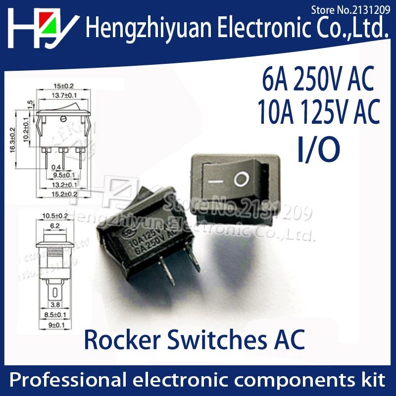 

Hzy 5Pcs/Lot Black Push Button Mini Switch 6A 125V KCD1 2Pin Snap-in On/Off Rocker Switch 5PCS/Lot 21MM*15MM BLACK 10A 250V