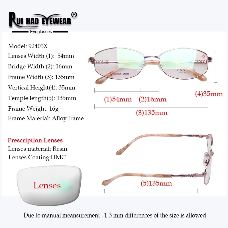 Prescription Eyeglasses Women Rectangle Glasses Frame Fill Resin Lenses Customize Myopia Progressive Spectacles Rui Hao Eyewear